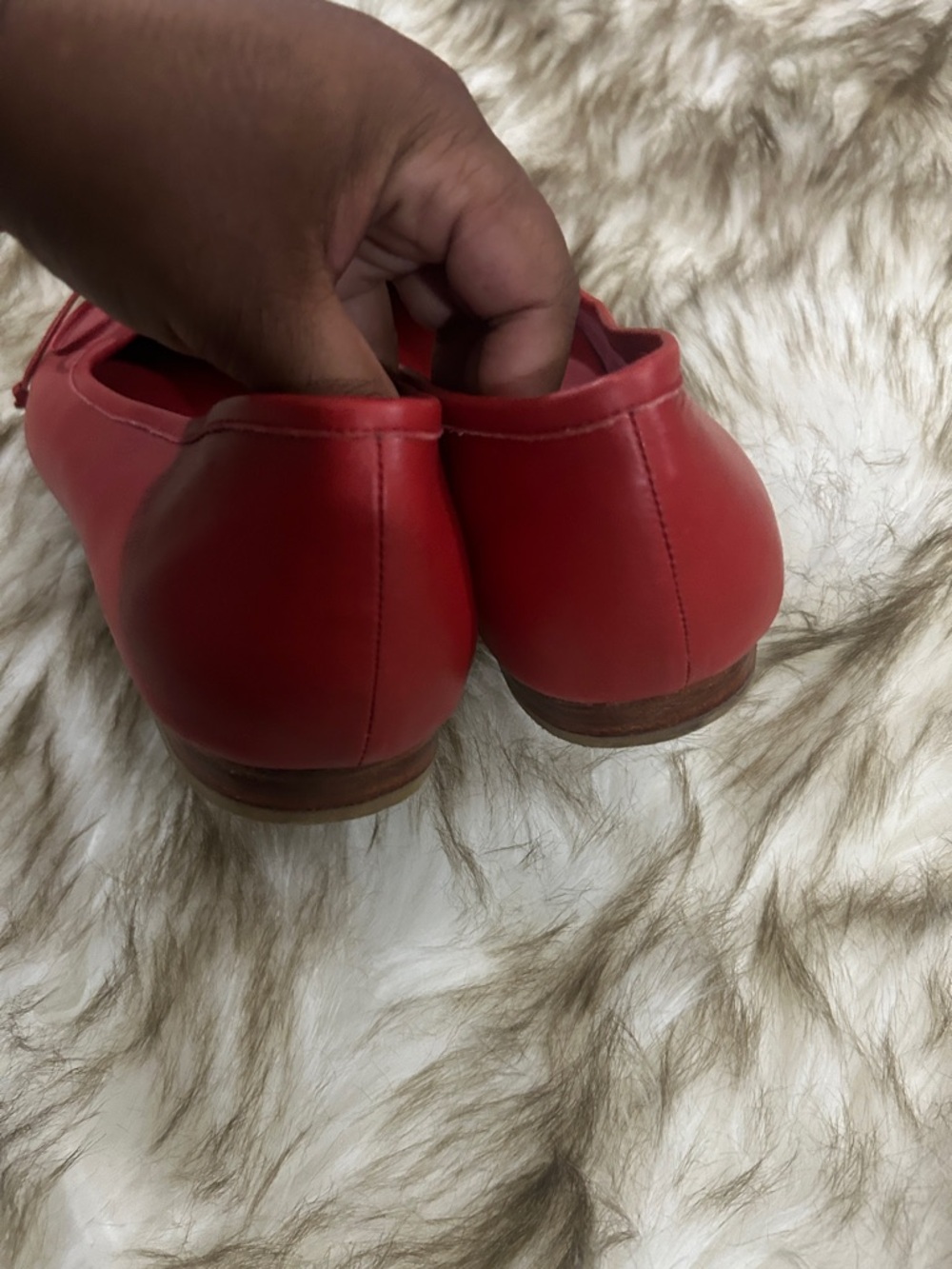 Women's Red Leather Ballet Flats with Bow Detail - Picture 4 of 4